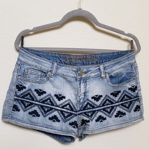 Wax Light Wash Jeans with Tribal Aztec Stitching